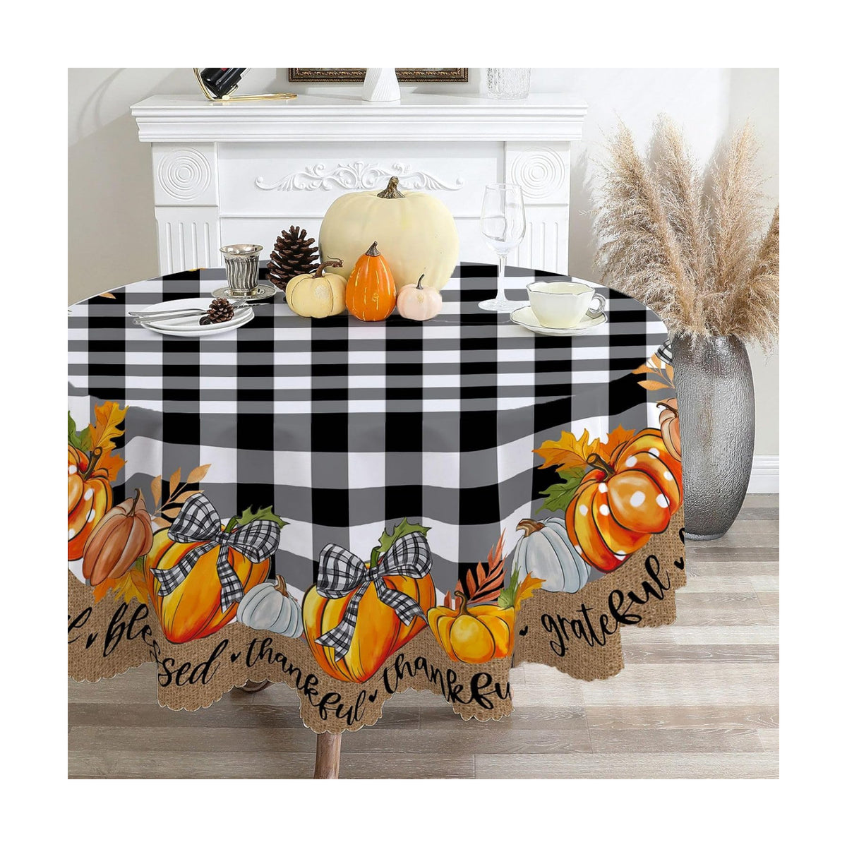 Fall Round Tablecloth 60 inches - Fall Decorations for Home