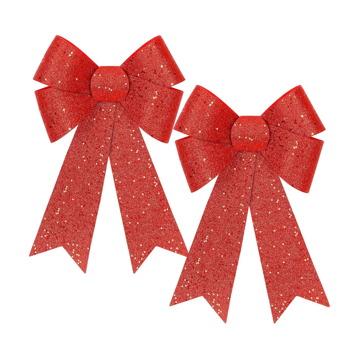 2 PCS Christmas Bows, 12 x 18 IN Christmas Bows Outdoor, Glitter Red Xmas Decorations Velvet PVC Large Christmas Bows Indoor Outdoor Christmas Wreath Bows Hanging Decor for Fence Fireplace Stairs