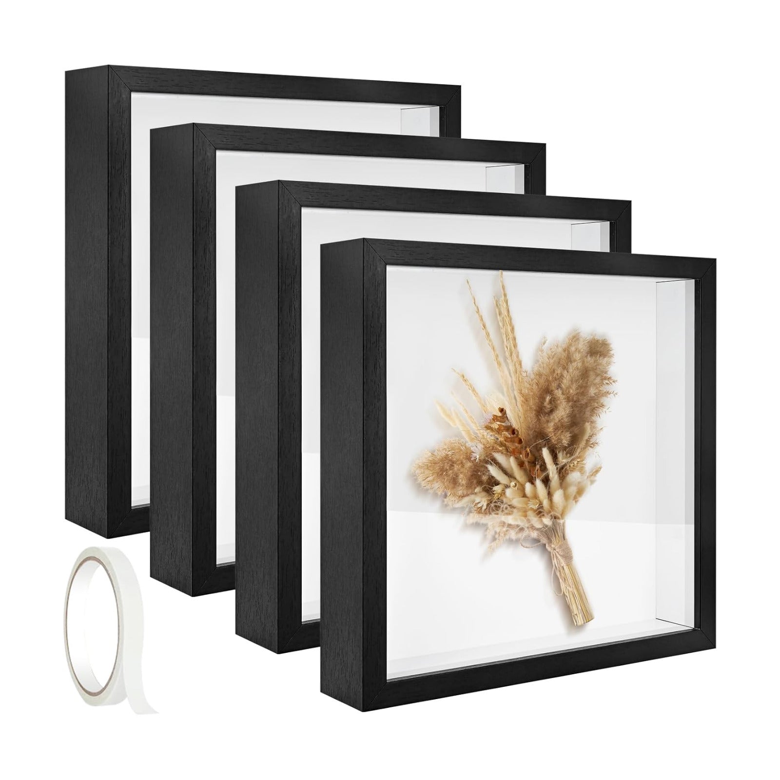 4 Pack 12x12 Shadow Box Frame, Wood Deep Large Shadow Box Display Case with Plexiglass Window, 3D Picture Frame for