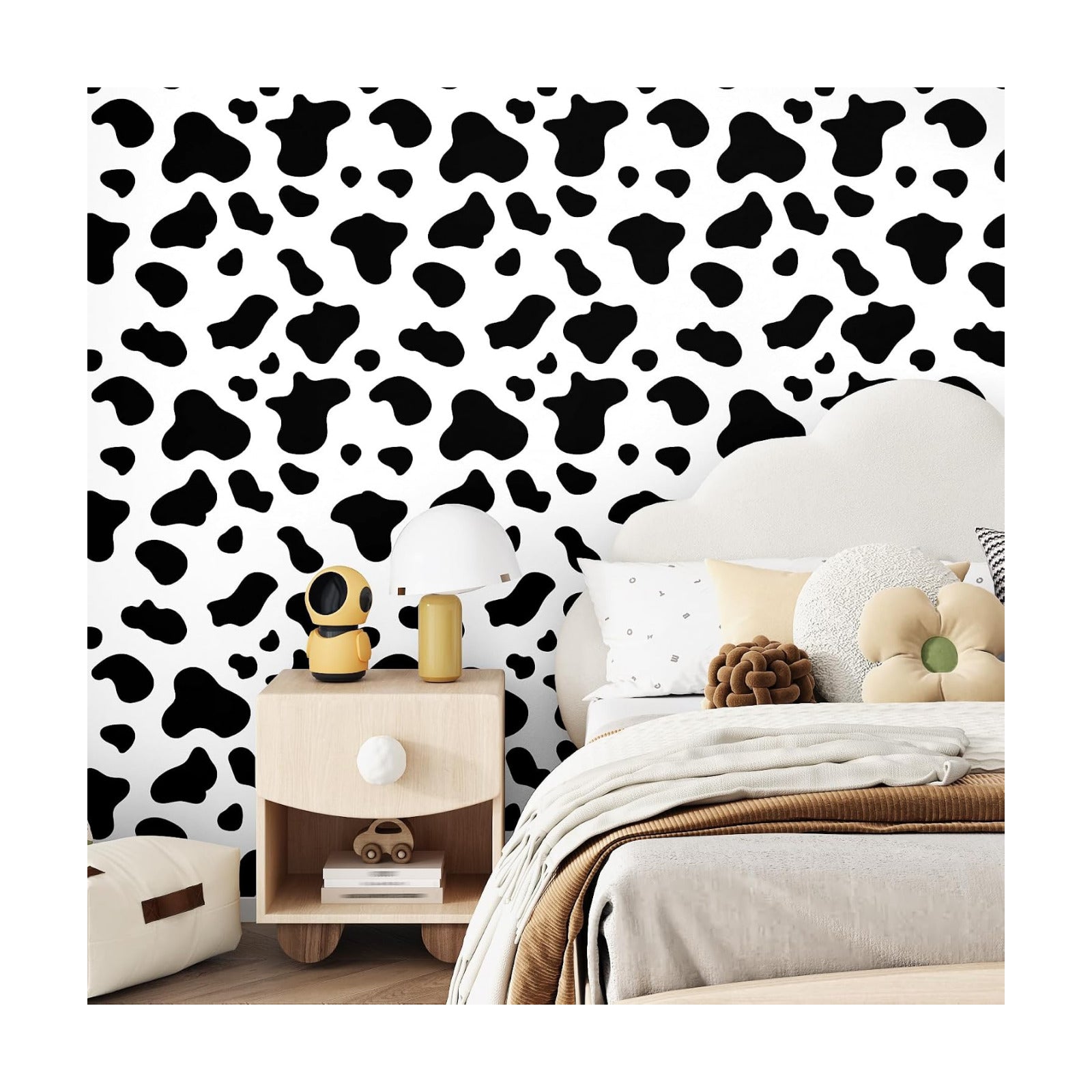 Cow Printed Peel and Stick Wallpaper and White Contact Paper / Vinyl / 17.5 x 102 / Black