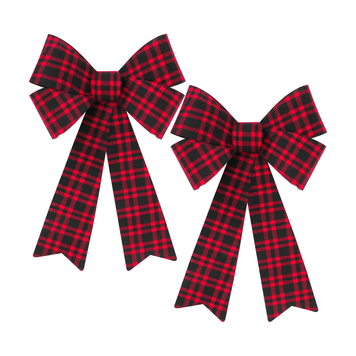 2 PCS Xmas Decorations, Red Black Buffalo Plaid Large Christmas Bows, 12 × 18 IN Christmas Tree Bow PVC Large Red Christmas Bows Indoor Outdoor Xmas Hanging Christmas Wreath Bows for Fence Fireplace