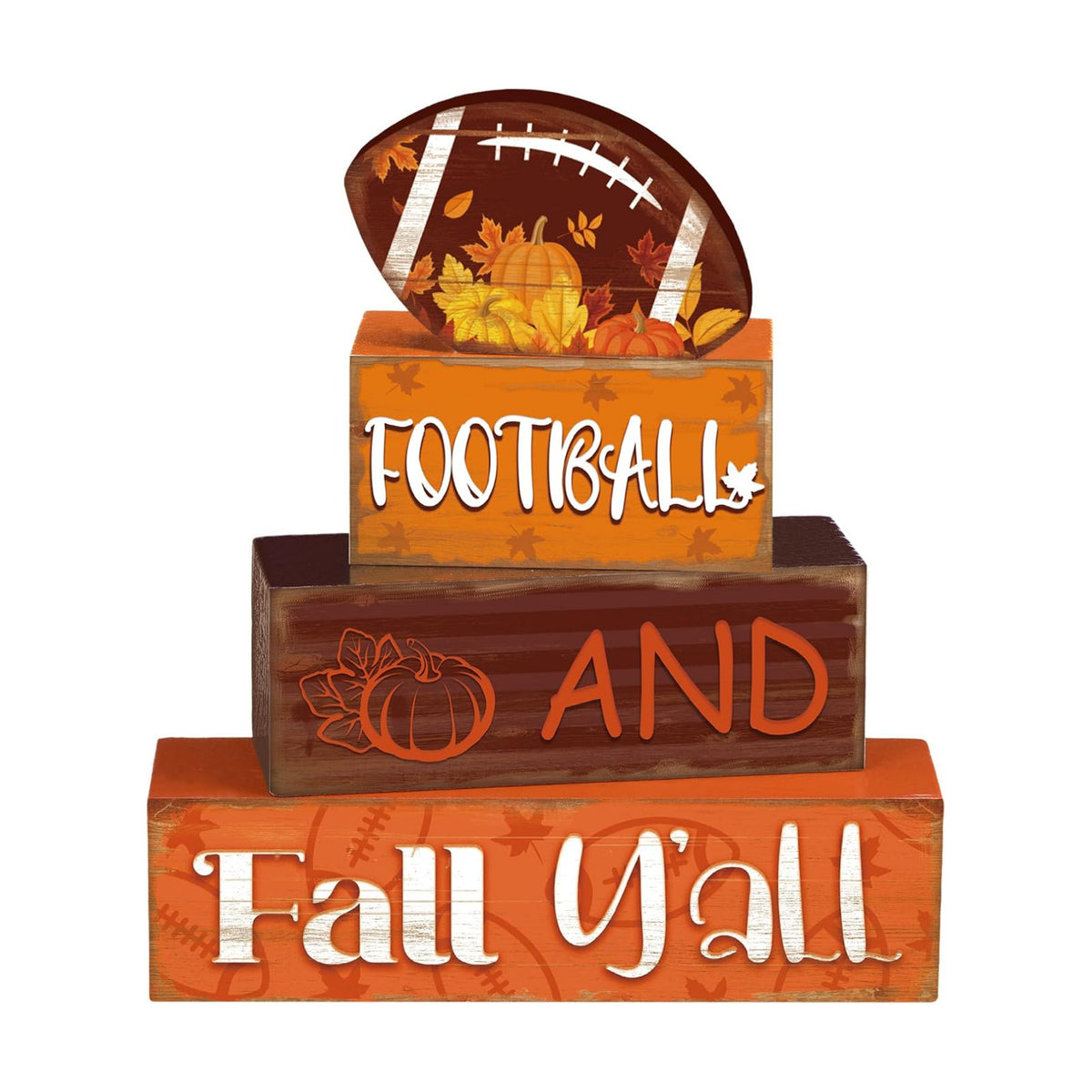4 Pcs Fall Football Table Decor Football Wooden Blocks Signs with Sayings