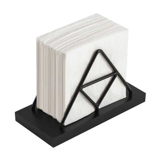 Metal Wire Triangle Shape & Wooden Paper Towel Holder / Black