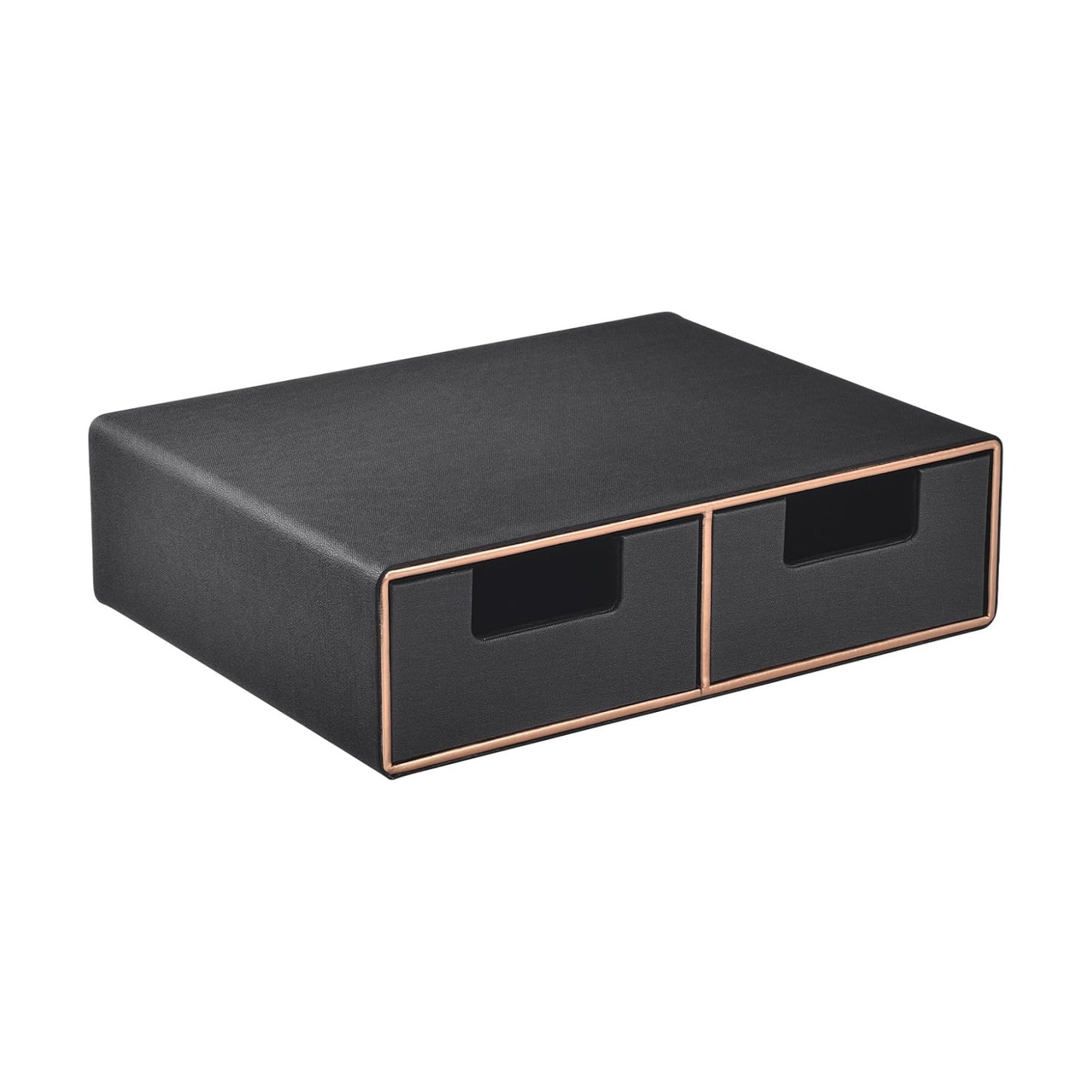 Linen Leather Desk Organizer and monitor stand with Drawers－Mini Desktop Drawer Organizer Stackable－Tabletop