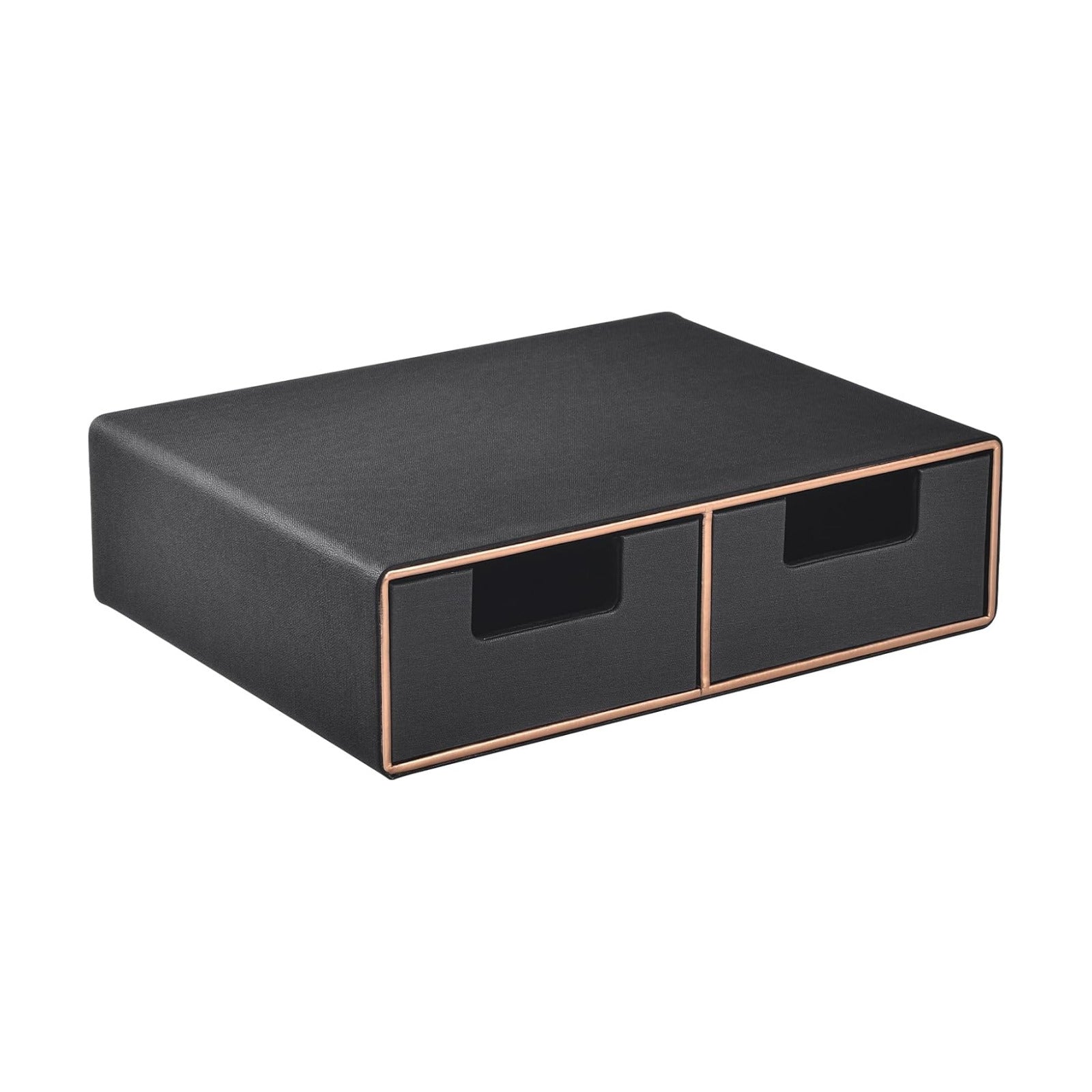 Linen Leather Desk Organizer and monitor stand with Drawers－Mini Desktop Drawer Organizer Stackable－Tabletop