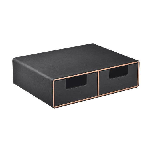 Linen Leather Desk Organizer and monitor stand with Drawers－Mini Desktop Drawer Organizer Stackable－Tabletop