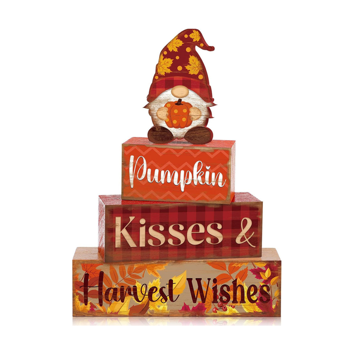 4 Pcs Fall Decor for Home Gnomes Pumpkin Wooden Signs with Harvest Wishes