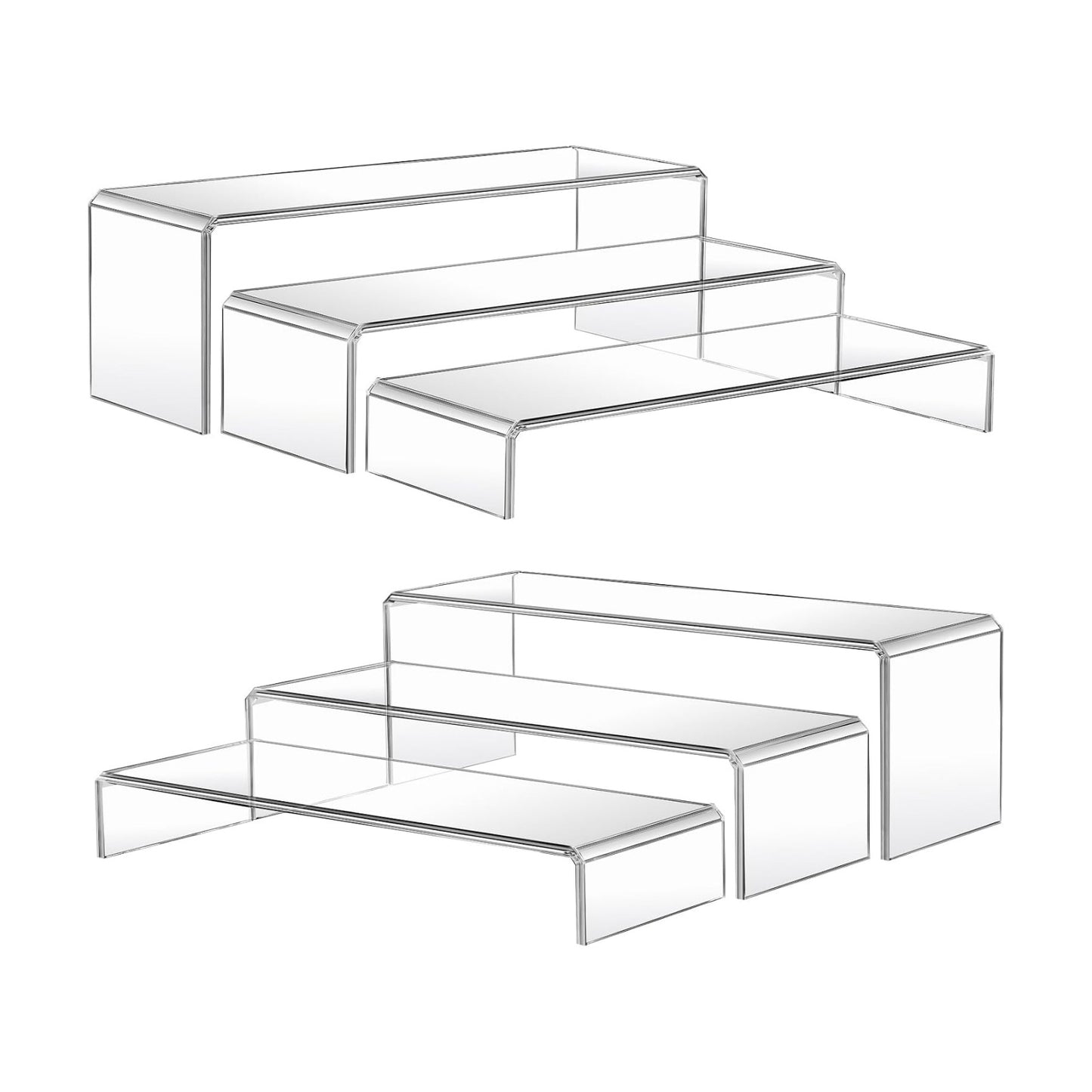 MerryNine Clear Plastic Risers Display Stands Stable Multi-Size | 6-Piece Set, Rectangular, 11"~12", 4mm Thick, Ideal
