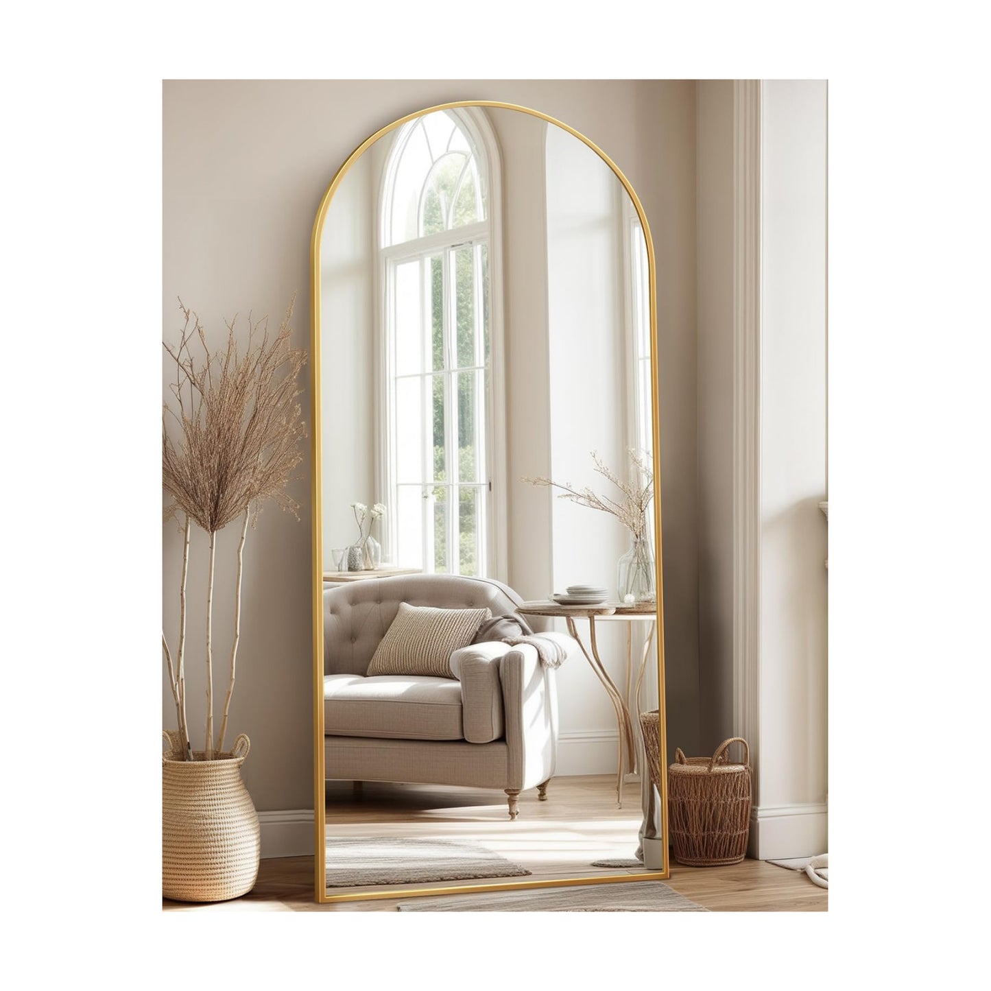 Antok Full Length Mirror, 58"x21" Floor Mirror, Arched Floor Standing Freestanding Arch Full Body Mirrors with Stand