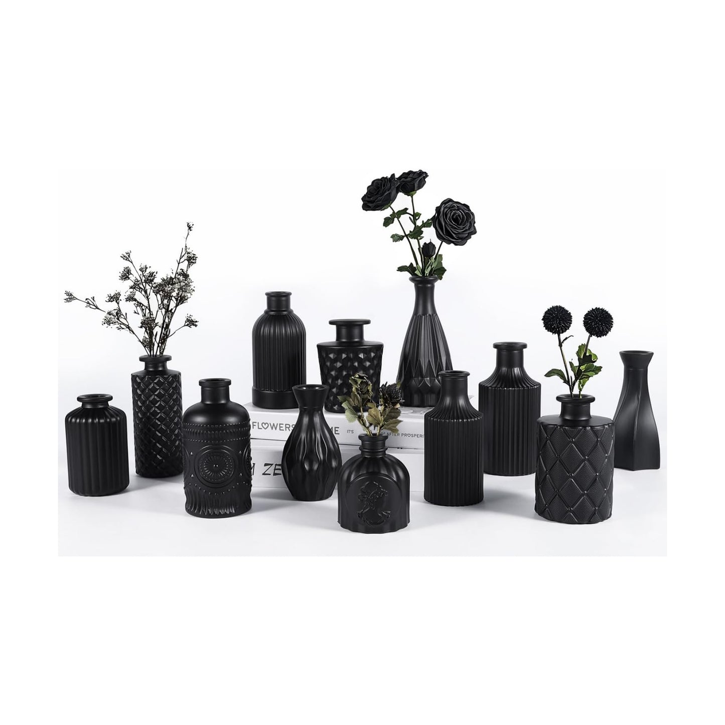 Glass Bud Vases Set / Black / Set of 12
