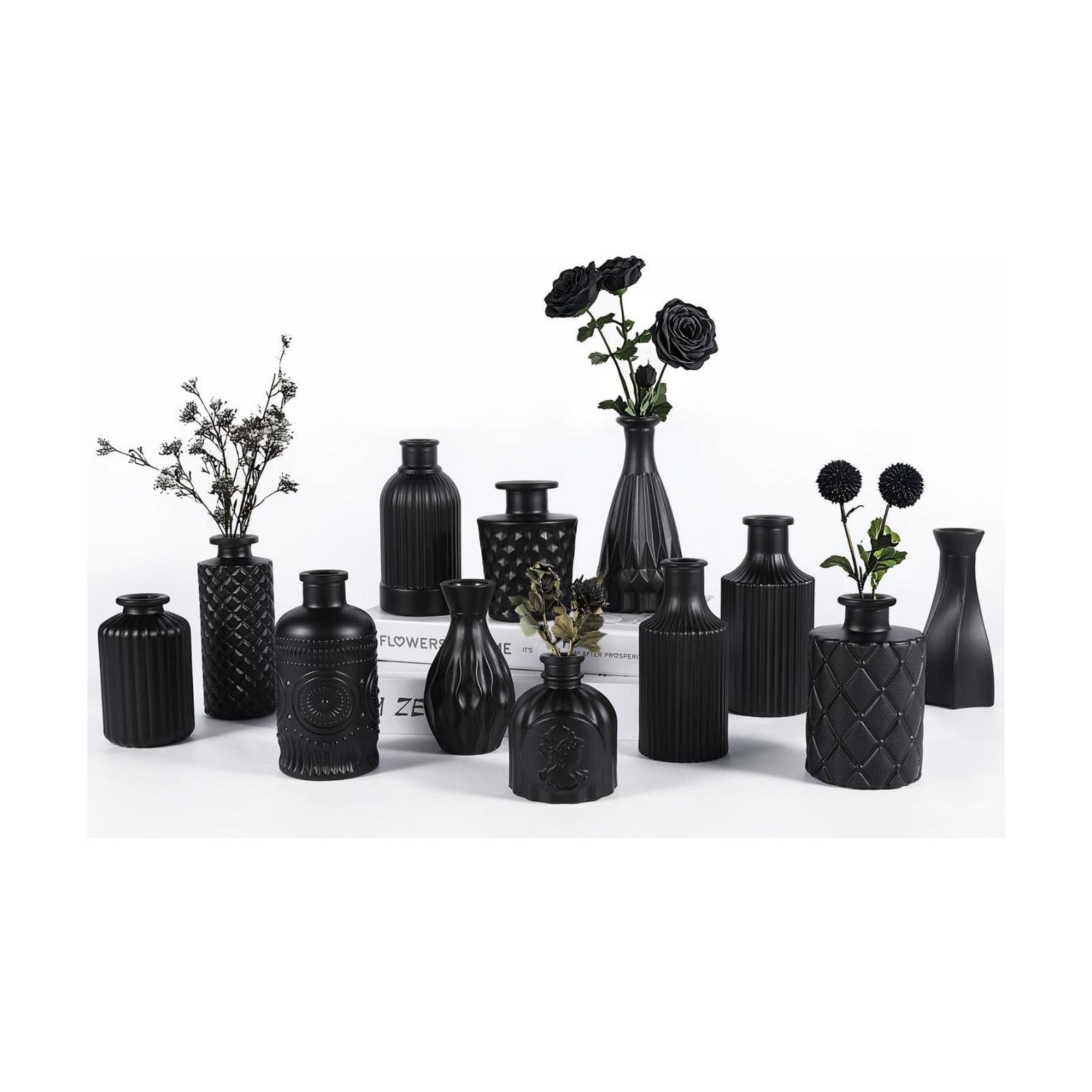 Glass Bud Vases Set / Black / Set of 12