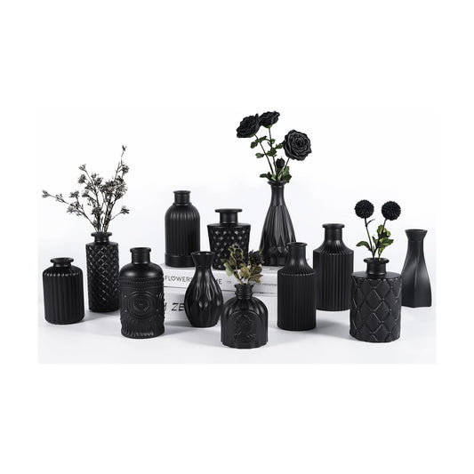 Glass Bud Vases Set / Black / Set of 12