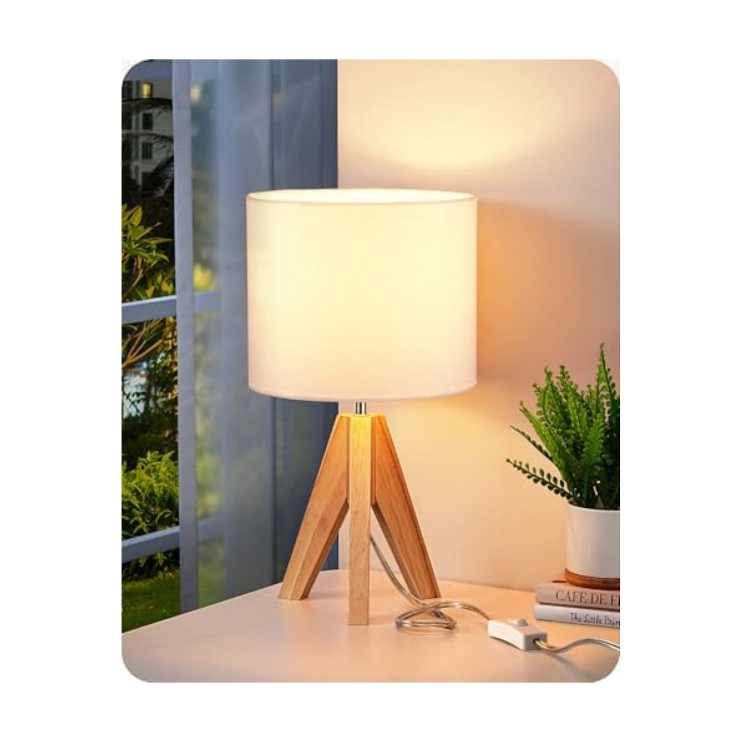 EDISHINE Small Cute Table Lamp, Wood Tripod Nightstand Lamp, 14.2 Inch