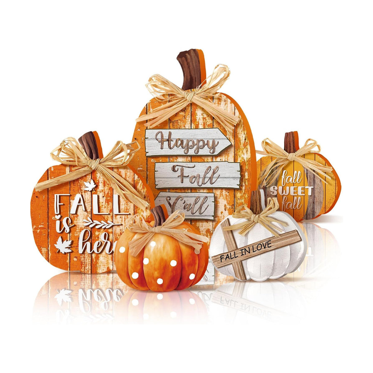 5 Pcs Fall Decor for Home Orange Pumpkin Table Centerpiece Wooden Sign