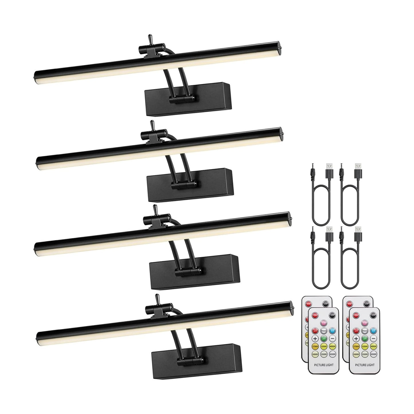 Yuichoy 4 Pack Picture Lights for Wall Battery Operated, 12 inch Wireless Art Lighting for Painting, 6 Colors Picture