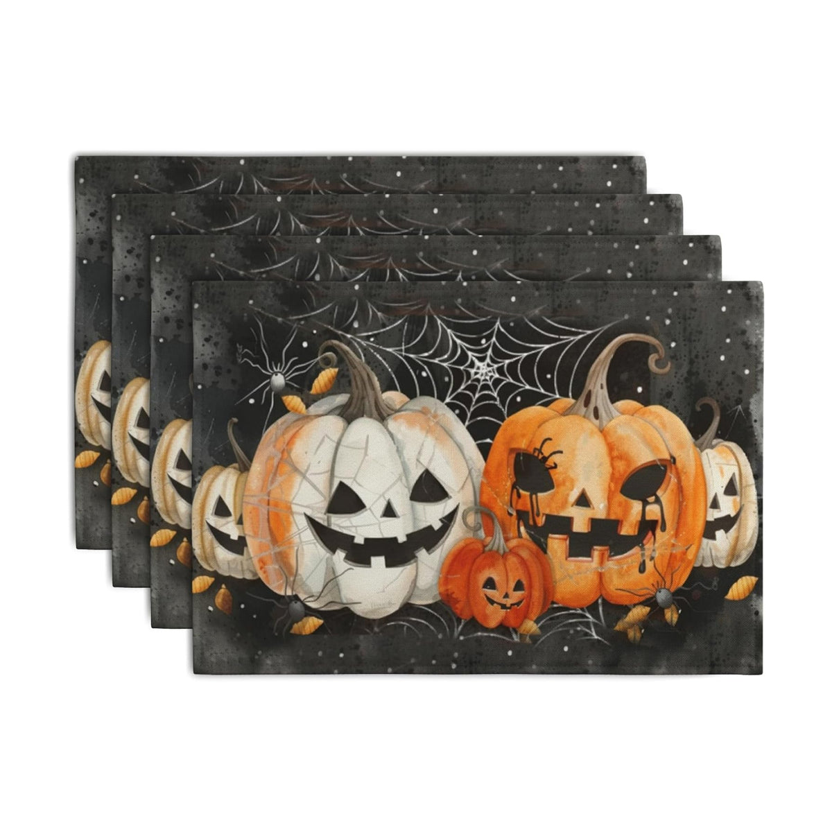 Halloween Pumpkins Spider Web Placemats Set of 4 Black Gray Scary Pumpkin Fall Linen Table Place Mat 12x18 Inch Seasonal Heat Resistant Table Mats for Party Kitchen Dining Decoration