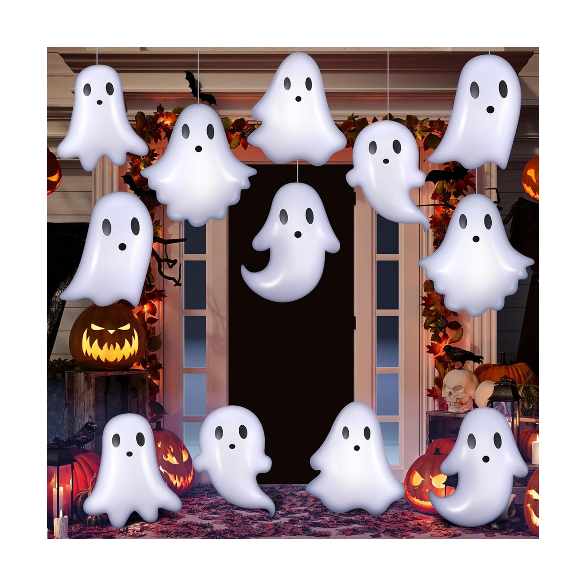 12 Pcs 13.78'' Inflatable Hanging Ghost Outdoor Decorations