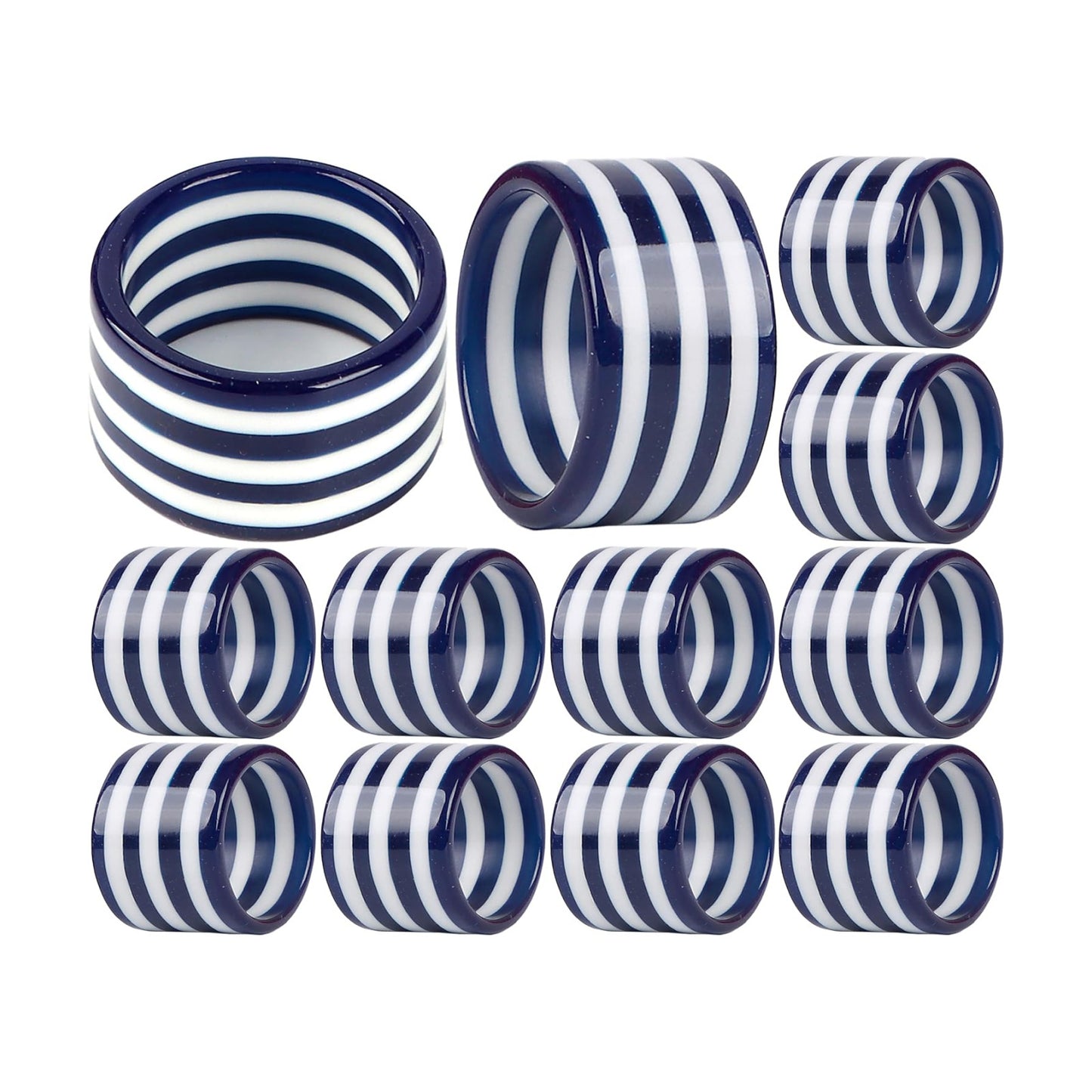 Navy Blue Epoxy Resin Napkin Rings Set of 12 | Premium epoxy resin, 2x2x1 in each, navy blue & white, weddings, holiday