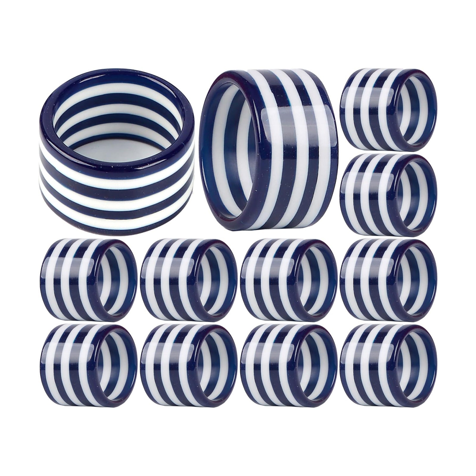 Navy Blue Epoxy Resin Napkin Rings Set of 12 | Premium epoxy resin, 2x2x1 in each, navy blue & white, weddings, holiday