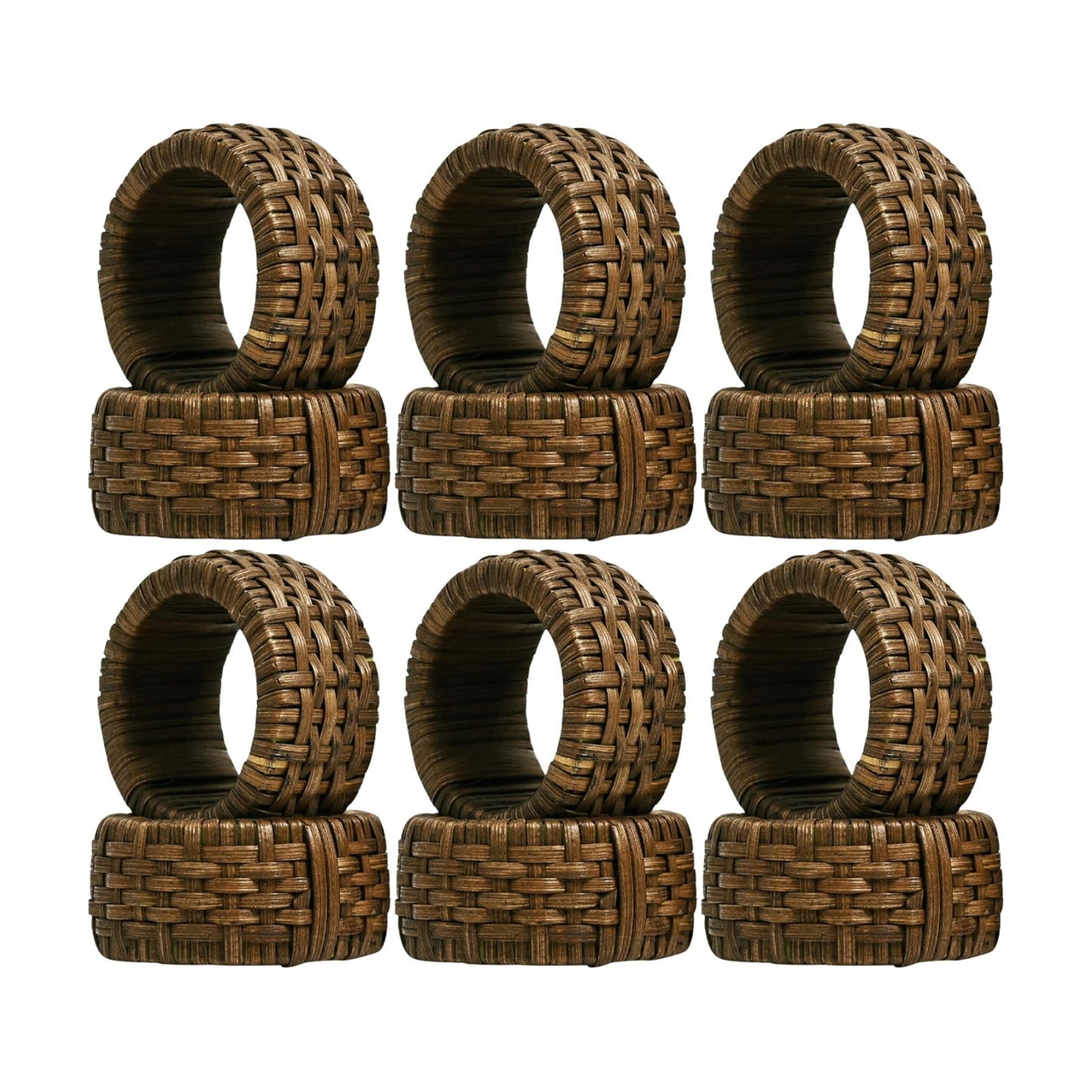 Jute Cane Napkin Rings, Woven, 12-Pack, Walnut | Plastic & cane, 2.25x2.25x1.5 in each, reusable, farmhouse, boho