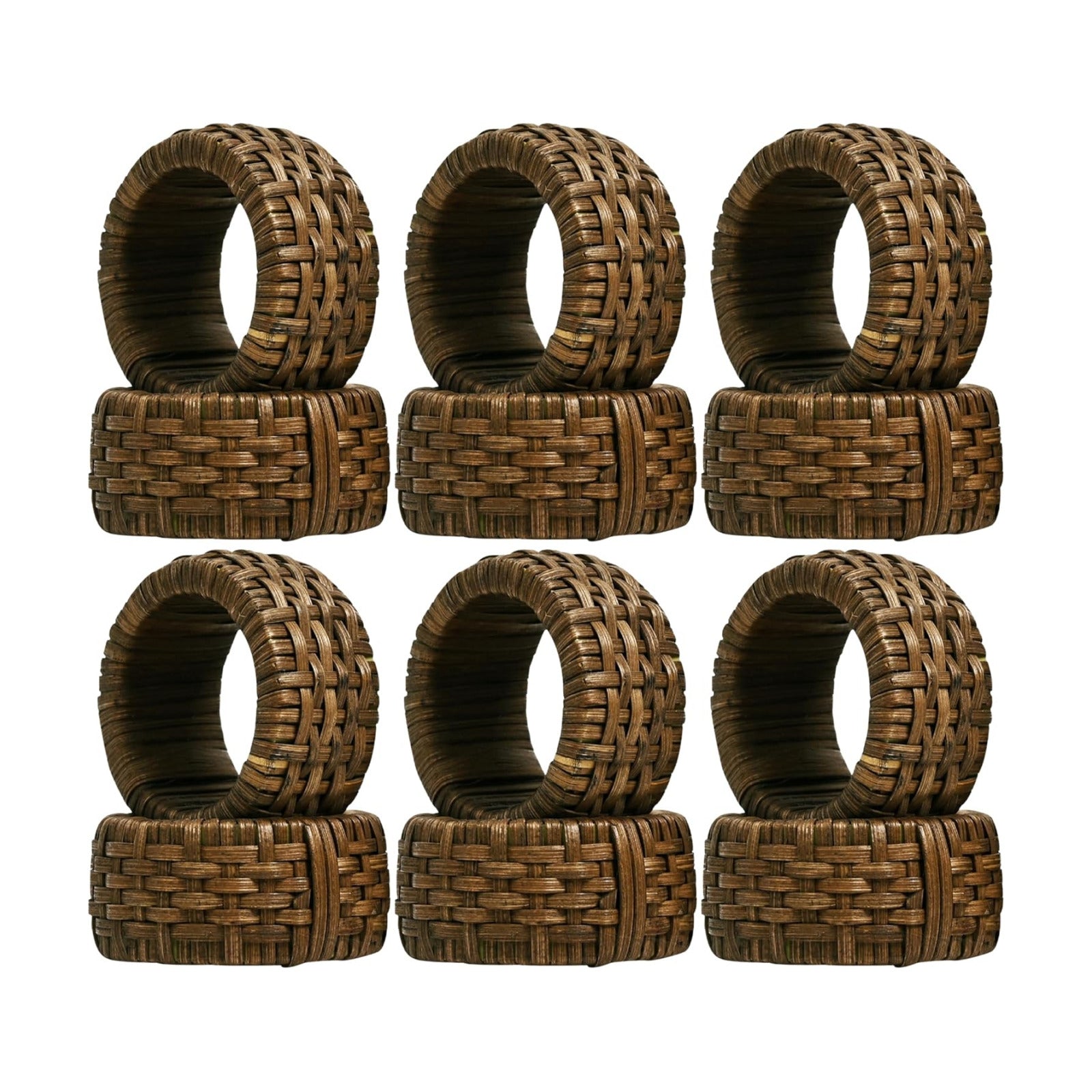 Jute Cane Napkin Rings, Woven, 12-Pack, Walnut | Plastic & cane, 2.25x2.25x1.5 in each, reusable, farmhouse, boho