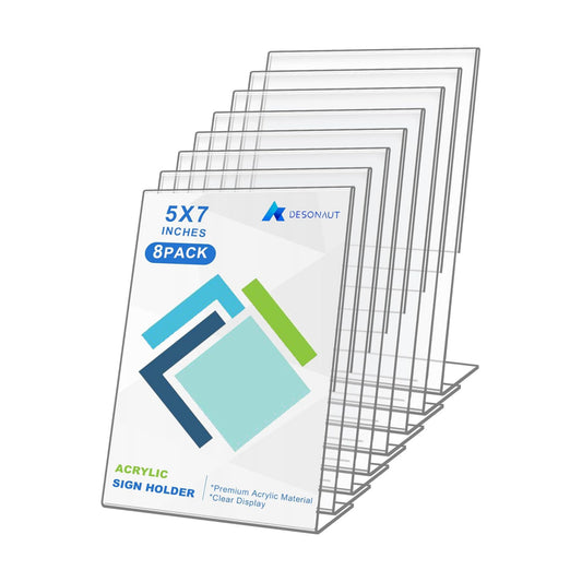 Slant Back Acrylic Sign Holder / Clear / 5 x 7 / Set of 8