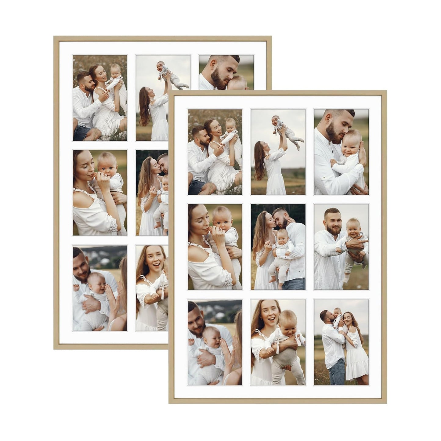 Golden State Art 13.6x19.7 Collage Frame for 9 4x6 Photos Gold 2 Pack | Aluminum Picture Frame with Real Glass Front