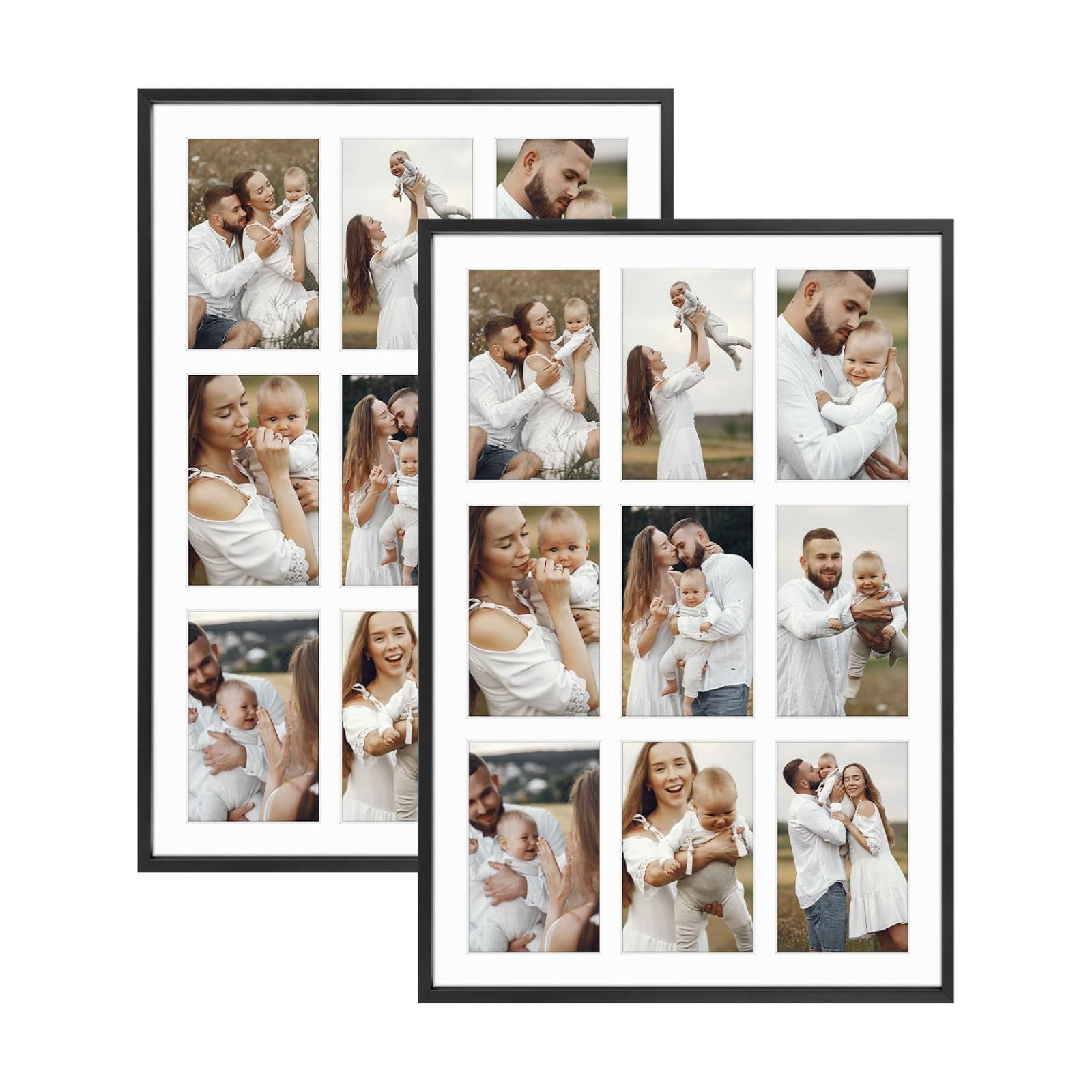 Golden State Art 13.6x19.7 Collage Frame for 9 4x6 Photos Black 2 Pack | Aluminum Picture Frame with Real Glass Front