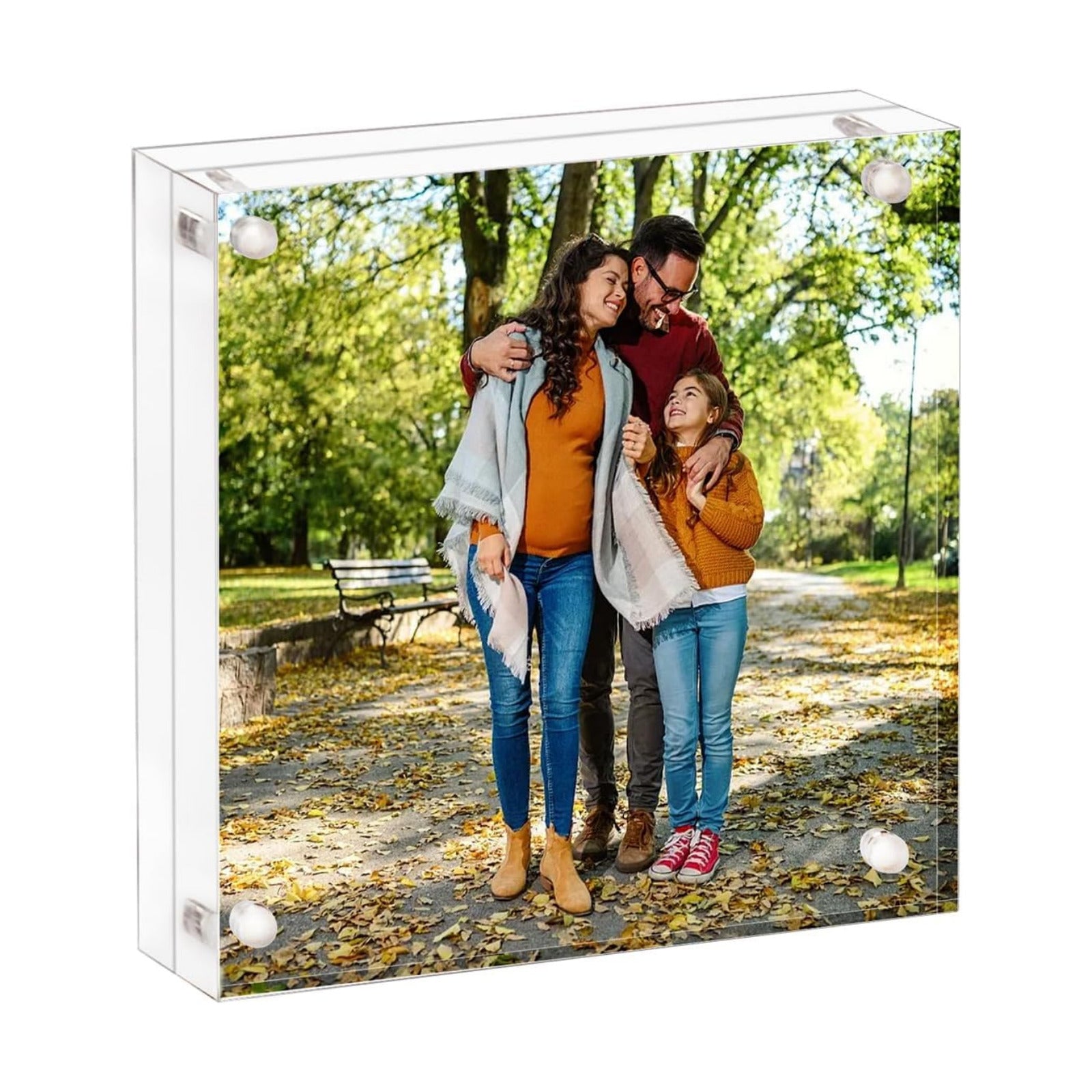 AMEITECH 7x7 Acrylic Picture Frame 5 Pack,Clear Double Sided Frameless Photo Frame with Magnetic, Free Standing Desktop