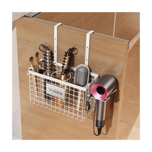 Voldra Hair Dryer Holder Cabinet Door, Adhesive Hair Tool Organizer Wall Mount Adjustable Height Blow Dryer Holder