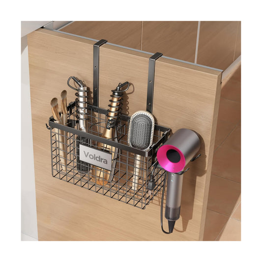 Voldra Hair Dryer Holder Cabinet Door, Adhesive Hair Tool Organizer Wall Mount Adjustable Height Blow Dryer Holder