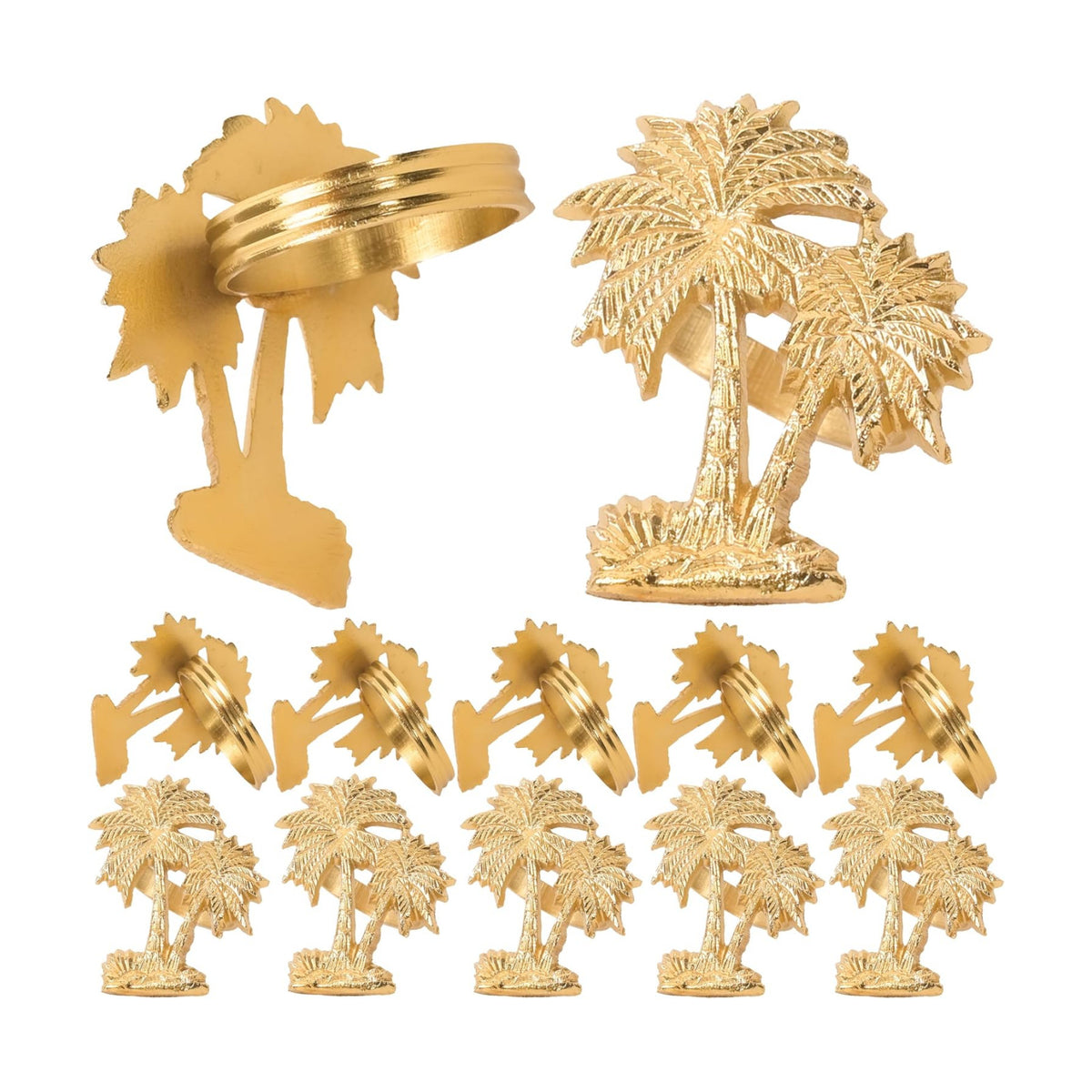 Alpha Living Home Palm Tree Napkin Rings, Gold, Set of 12