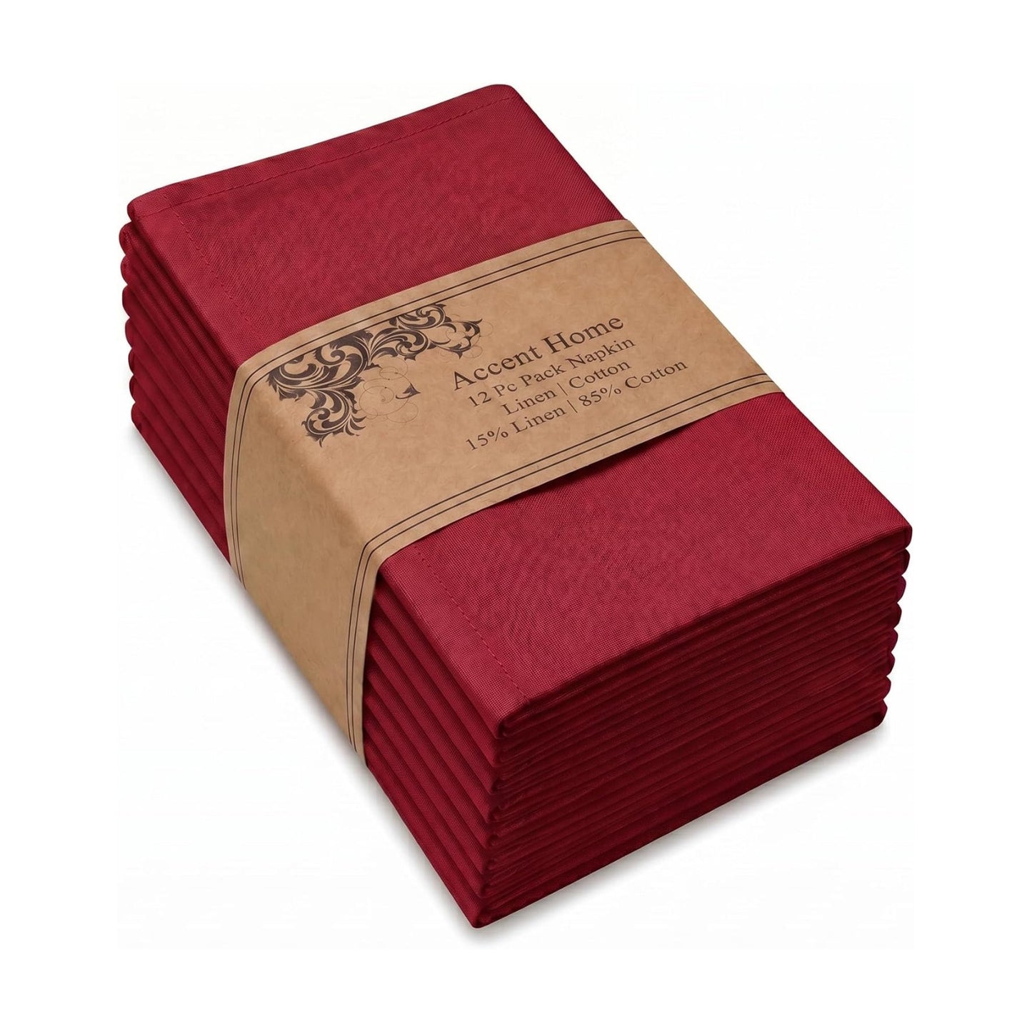 ACCENTHOME Red Cotton Linen Napkin Set of 12 18x18 inch Dinner Napkins | Cotton Linen Blend Napkins, Machine Wash On