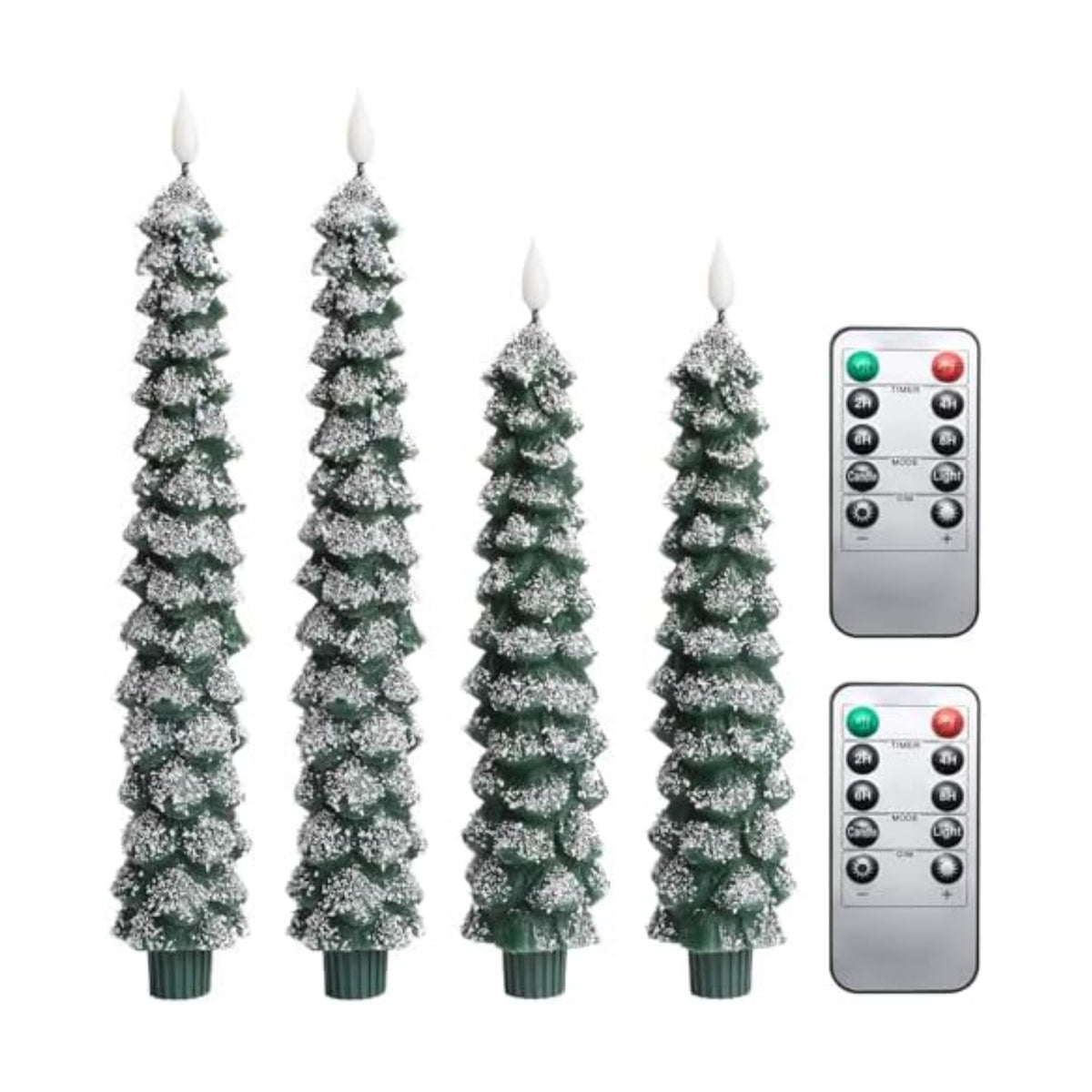 MUMCHASI 4 Pcs Flameless Taper Candles, Christmas Tree Candles with Remote, Battery Operated Candlesticks, Flickering LED Window Candlelights Real Wax Christmas Candlesticks H9.45,11.4”Green