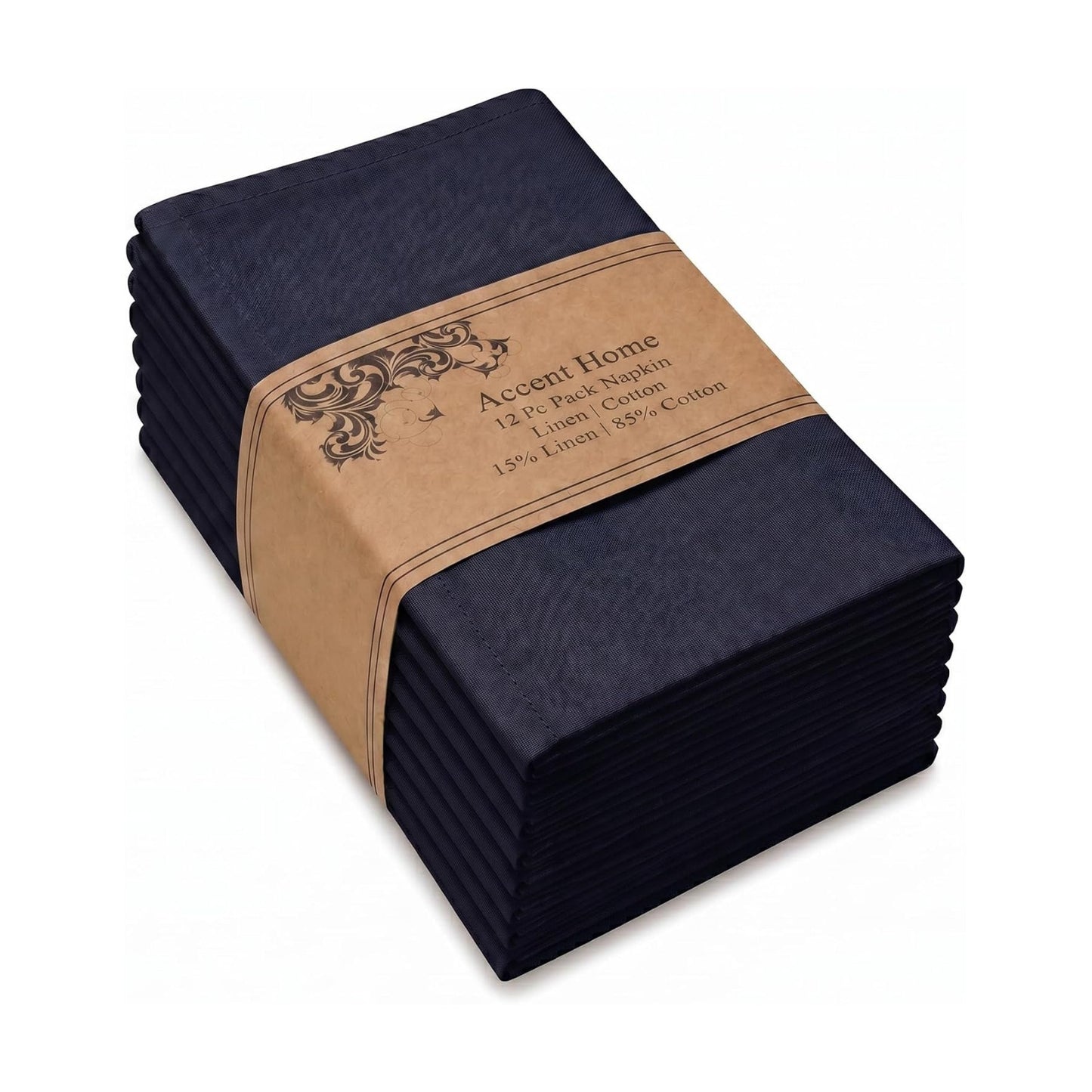 ACCENTHOME Navy Cotton Linen Napkin Set of 12 18x18 inch Dinner Napkins | Cotton Linen Blend Napkins, Machine Wash On