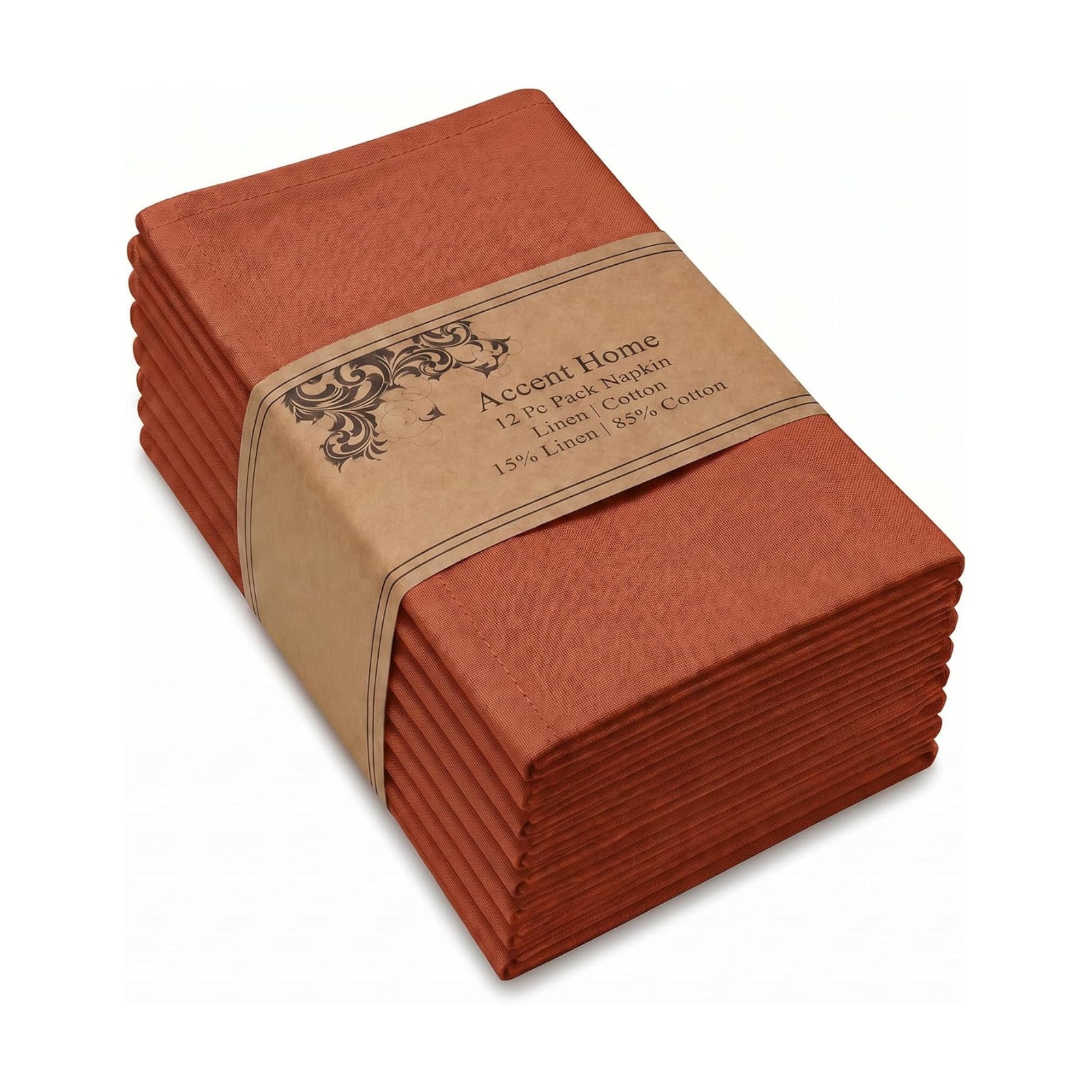 ACCENTHOME Rust Cotton Linen Napkin Set of 12 18x18 inch Dinner Napkins | Cotton Linen Blend Napkins, Machine Wash On