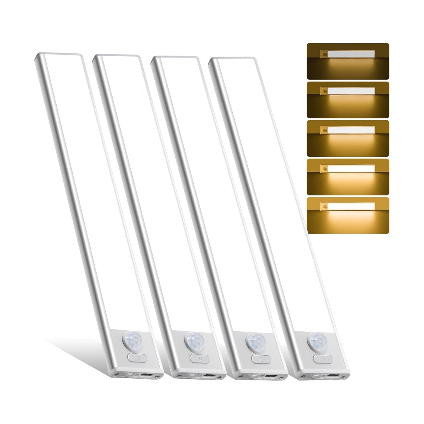 16inch Under Cabinet Lighting, 4 Pack Rechargeable Motion Sensor Light Indoor, Wireless Dimmable Magnetic Closet