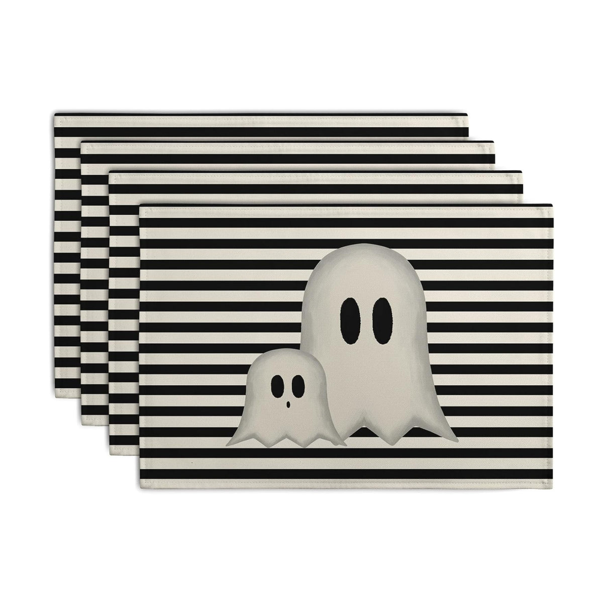Halloween Ghost Striped 12x18 Placemats Set of 4 Cute Spooky Ghosts Seasonal Linen Farmhouse Table Placemats Heat Resistant Washable Plate Mats for Party Kitchen Dining Decoration
