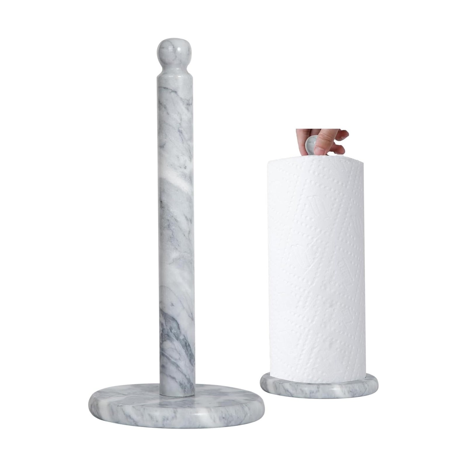 Natural Marble Paper Towel Holder for Kitchen Countertop - 2.6 lbs (1.2kg) Heavy Duty Weighted Base for One-Handed
