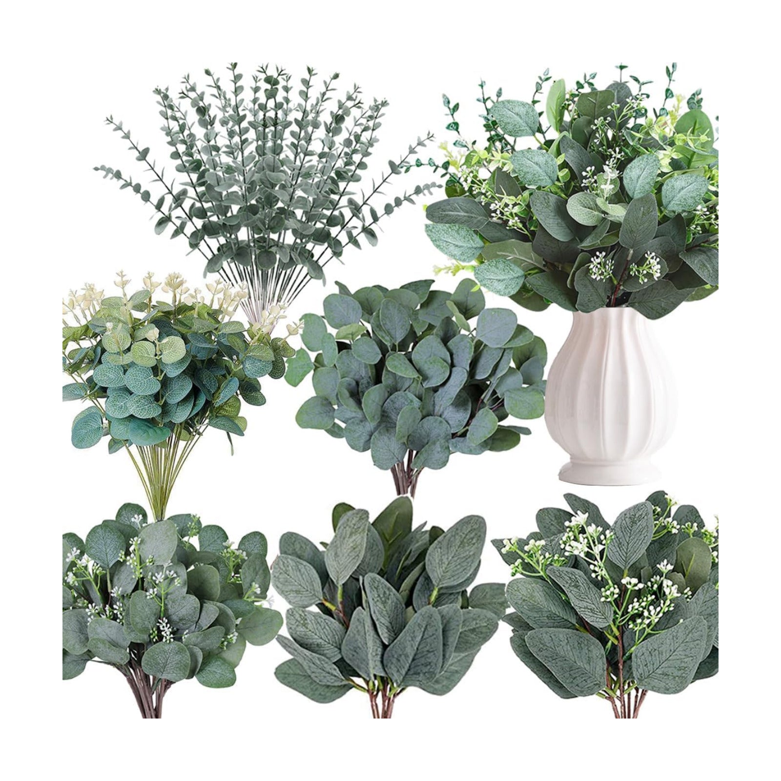 Mixed Eucalyptus Leaves Stems Bulk Artificial Silver Dollar Leaves Picks Dried / Green / Set of 120