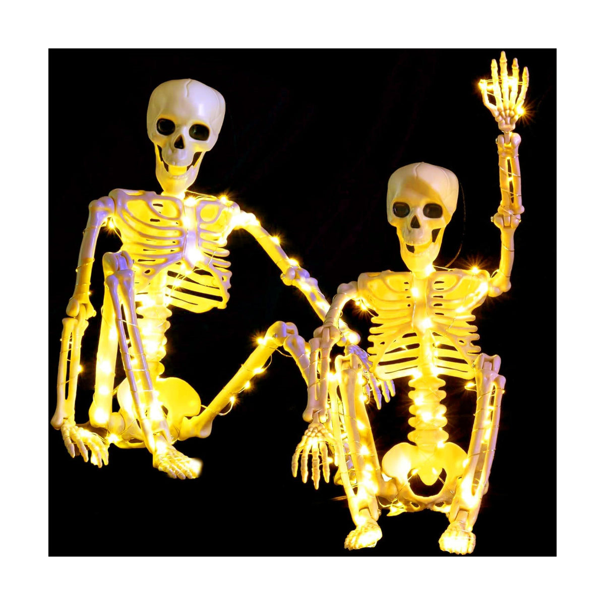 2 Pack 24 Inches Halloween Skeleton, LED Light Up Pose-N-Stay Halloween Skeleton Full Body Posable Movable Jonints for Halloween Decoration