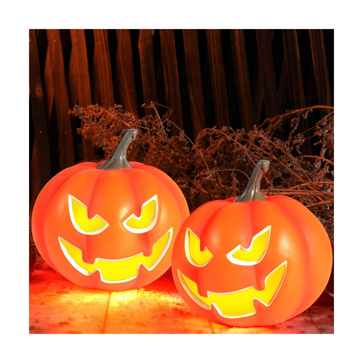 Rocinha 2 Pack Plastic Jack O Lantern Pumpkins Halloween Light up Pumpkin Outdoor Indoor Battery Operated Lighted Pumpkin with Spooky Face Halloween Pumpkins Decorations Party Favor Gifts