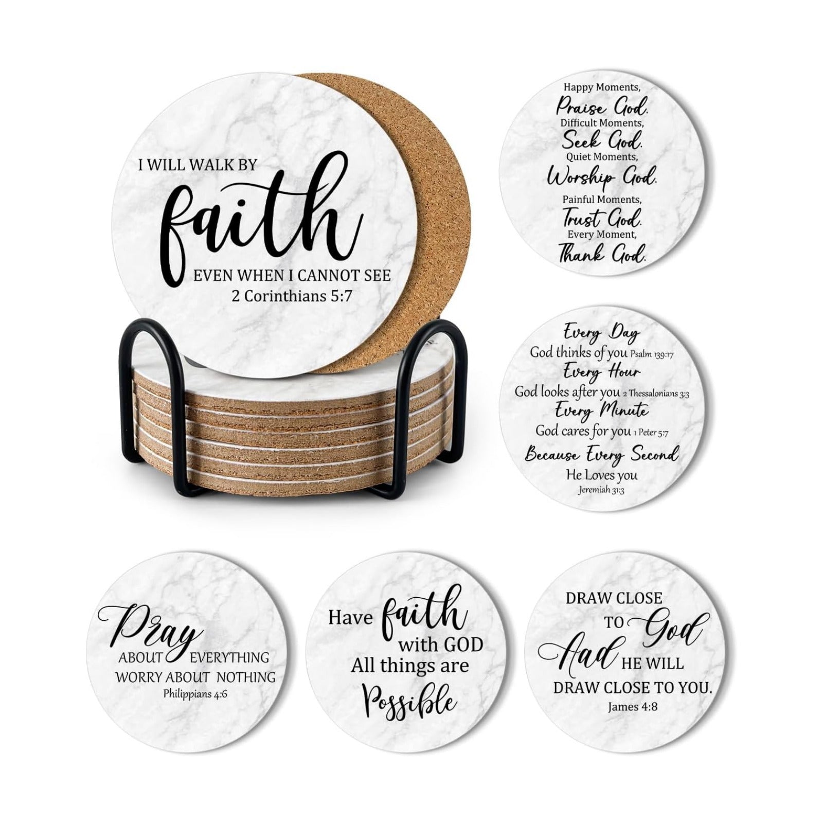Cork Backing & Holder / Bible Coasters / Set of 6