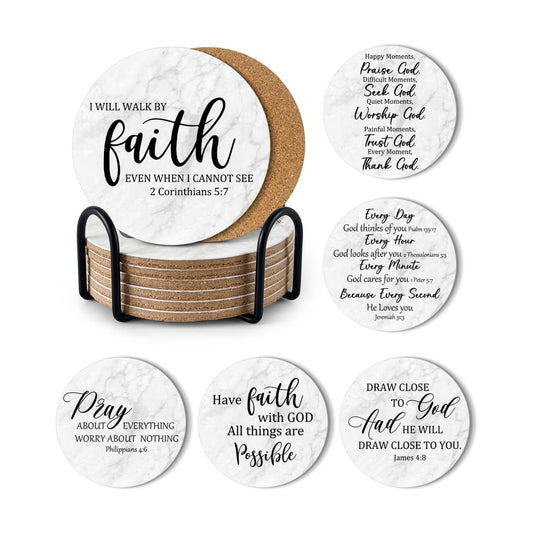 Cork Backing & Holder / Bible Coasters / Set of 6