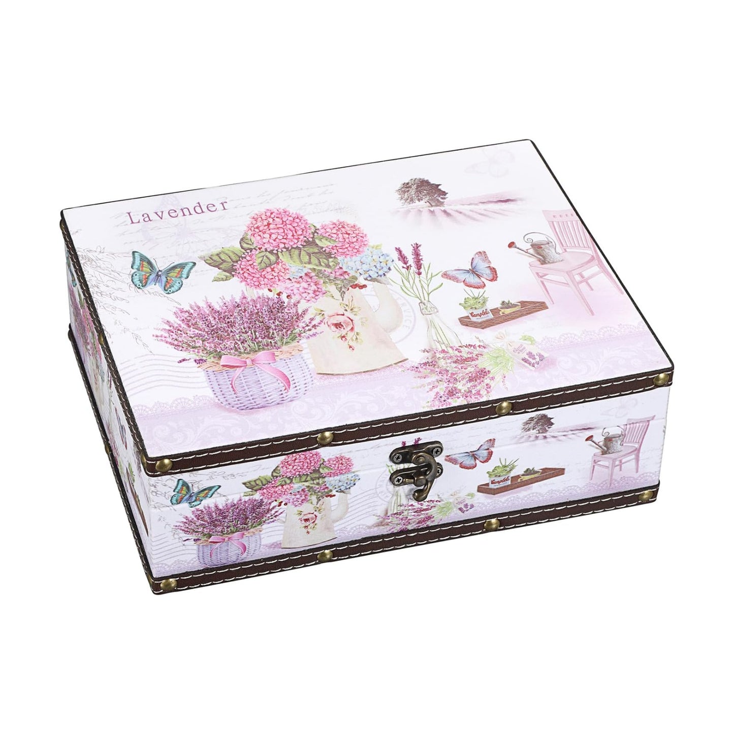 Wooden Treasure Chest Box / Lavender Pattern