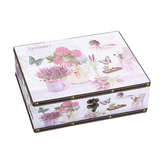 Wooden Treasure Chest Box / Lavender Pattern