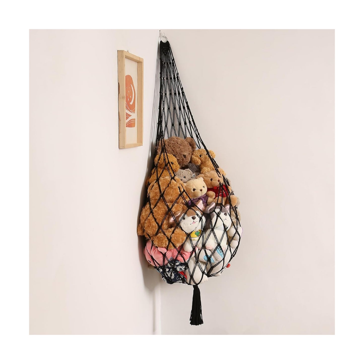 Stuffed Animal Hammock Corner Hanging Net for Stuffy Animal Storage Macrame Toy Display / Black / L