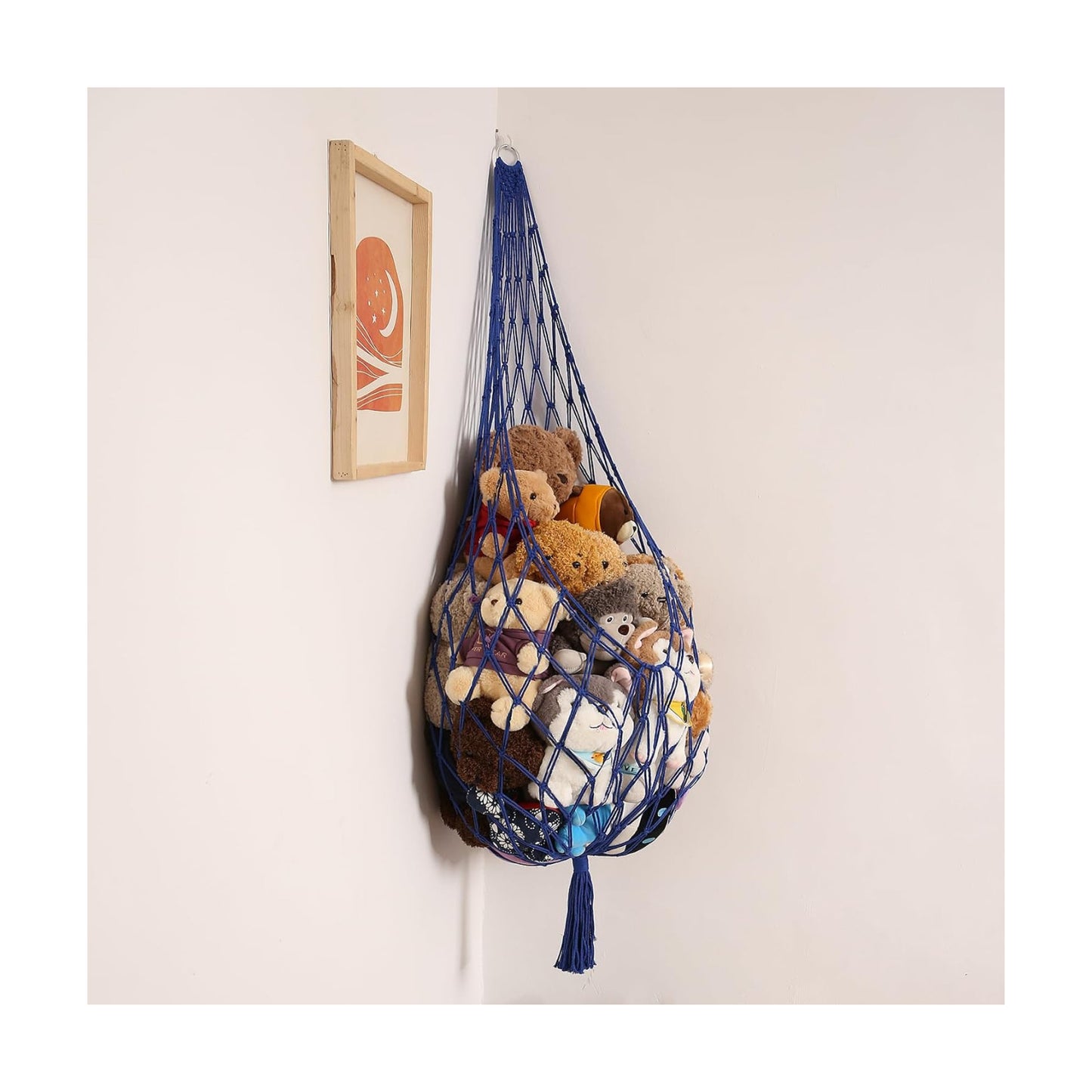 Stuffed Animal Storage Toy Hammock Corner Hanging Net for Stuff Animal Storage Macrame / Blue / L