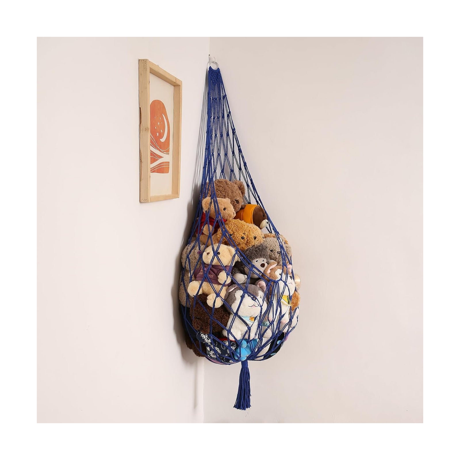 Stuffed Animal Storage Toy Hammock Corner Hanging Net for Stuff Animal Storage Macrame / Blue / L