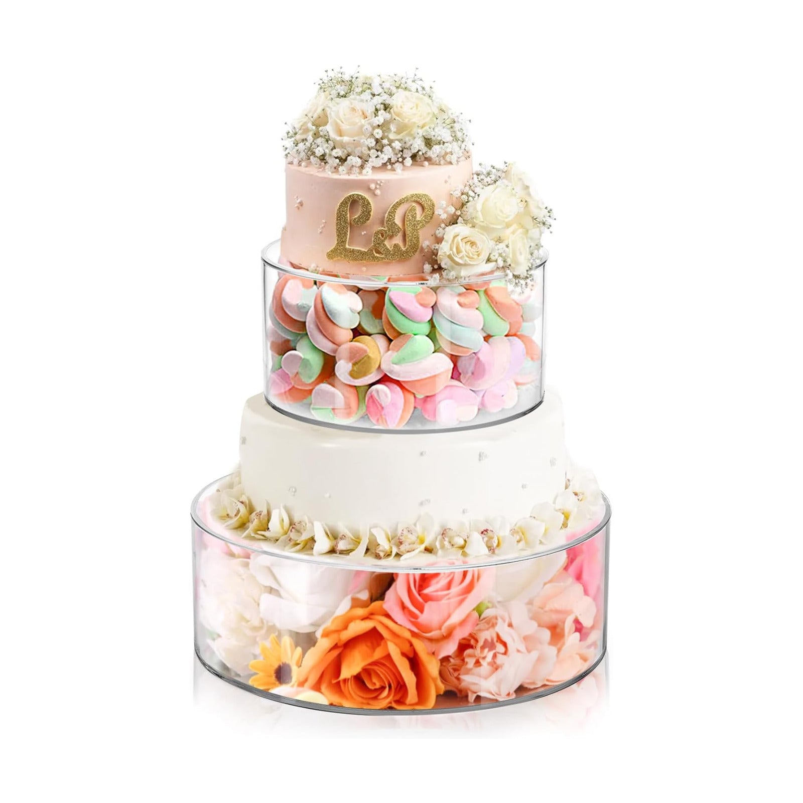 Set of 2 Clear Acrylic Fillable Cake Stand, Cake Tier Display Stand Cupcake Stand, 12 Inch & 8 Inch Round Cylinder